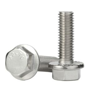 M8-1.25 x 50mm Flanged Screws Flange Hex Bolts, 304 Stainless Steel 18-8, Plain Finish, DIN 6921, 5 PCS