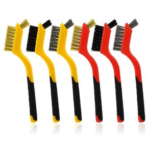 Wire Brush Set，6 Pack Stainless Steel Wire Brush Scratch Brushes Set with Curved Handle Grip for Deep Cleaning Welding Slag Rust and Dust