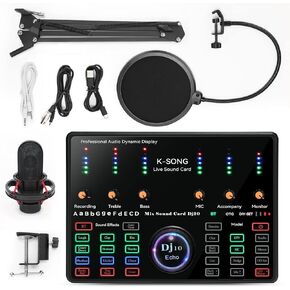 حزمة معدات البودكاست، طقم ميكروفون مكثف مع بطاقة صوت حية وحامل ميكروفون قابل للتعديل لتسجيل غناء الاستوديو، والصوت الزائد، والبث المباشر ومقاطع فيديو يوتيوب in Kuwait