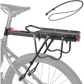 KEMIMOTO Rear Bike Rack for Bicycle - 220 lbs Capacity Aluminium Alloy with Bungee Cord Bike Rack for Back of Bike Cargo Rack Carrier Quick Release Universal for 22-28 Inch Bicycles