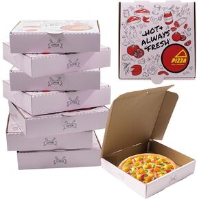 12 PCS Pizza Boxes, 7 x 7 x 1.6 Inch Kraft Corrugated Pizza Boxes BBQ Pattern Printing Cardboard Boxes Takeout Containers Takeaway Shipping Storage Boxes for Pizza, Cake, Cookies, Food (7 inch)