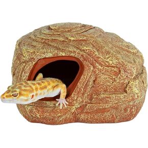 REPTI Zoo Gecko Hide Cave، 2 في 1 مخبأ زواحف الأفعى للاختباء والراحة والتكاثر والتغذية، ديكور موائل الزواحف والبرمائيات لثعبان الذرة، الأفعى الصغيرة، الكرة بايثون، أبو بريص المتوج، أبو بريص الفهد