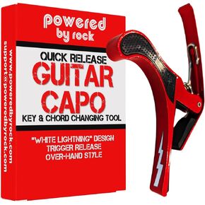 Guitar Capo for Acoustic and Electric Guitars - Guitar Accessory to Quickly Change Key & Chord - Spring Release, Over-Hand Style - White Lightning Design Installs in Seconds