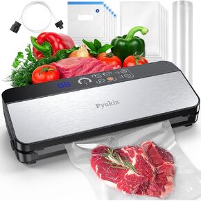 Vacuum Sealer Machine, Food Sealer Machine 80KPA Fully Automatic 8-IN-1 Food Saver for Dry/Moist Mode with Build-in Cutter&Storage, Air Suction Hose, Digital Countdown, Bag Roll, 11 Vacuum Bags