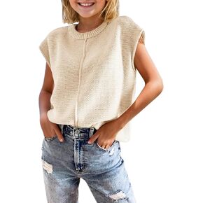Girls Summer Cap Sleeve Tops Cute Casual Crew Neck Loose Knit Lightweight Teen Sweaters Fashion Pullover Tops