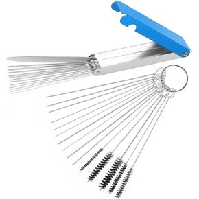 Torch Tip Cleaner, Carburetor Cleaning Set,Carbon Dirt Jet Remove Cleaner 13Cleaning Wires 10Cleaning Needles 5Nylon Brushes 1 Pick Tool Throttle Body Cleaner Tool Welding Tip Cleaner(B)