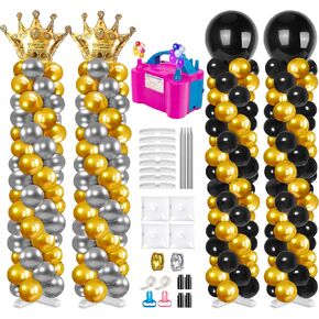 2 Sets Adjustable Balloon Column Stand Kit, Metal 9 Feet Balloon Stands for Floor, Balloon Tower Decorations for Baby Shower Graduation Birthday Wedding Party