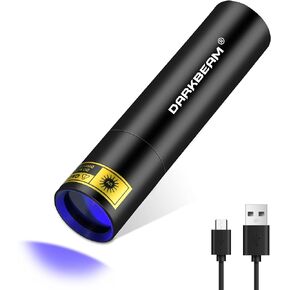 DARKBEAM UV Flashlight 365nm Black Light, Mini & Powerful Woods Lamp USB -C LED Rechargeable, Blacklight Flashlights Portable Pet Cat Urine Detector - Rock, Fluorescent Detection, Resin Curing