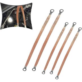 5 PCS Automotive Engine Grounding Strap, Flexible Tensile-Resistant Copper Braided Distribution Box Bridge Jumper, Car Multi-Purpose Heavy-Duty Accessories, Suitable for Most Models (Gold)