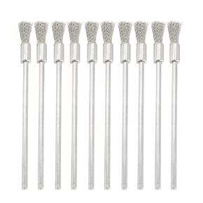 10 Pieces Extended Stainless Steel Wire Cleaning End Brushes Pen Shaped Polishing Wire Brushes for Rust Paint Removal, 1/8" (3mm) Shank, 1/4" (6mm) End Brush