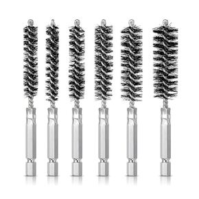 1/4" Hex Wire Bore Brushes, 6 Pcs Tube and Pipe Cleaning Wire Brush Stainless Steel Wire Bore Brushes for Power Drill