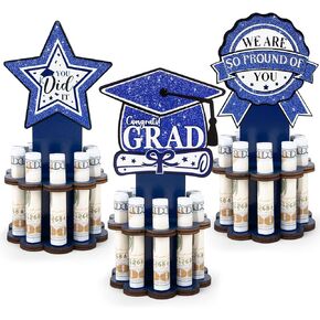 3 Pcs Graduation Money Holders, 2024 Wooden Graduation Money Holder with 10 Holes Cake for Table Decor, Personalized Graduation Money Holders for Cash Gift Can be Written On The Back (Glitter)