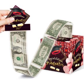 Graduation Surprise Money Box Cash Gift Pull, Graduation Gifts for Women Men, Fun Graduation Party Decorations, Black and Red Surprise Graduation Money Box, with 35PCS Plastic Bags