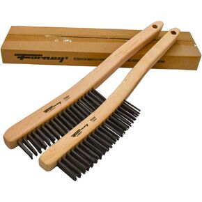 Forney 70504A 2-Pack Carbon Steel Wire Brush's with Curved Wood Handle, 13-3/4-Inch-by-.014-Inch, Assorted