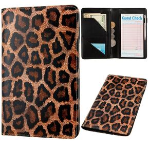 Server Book, Server Books for Waitress, Leather Server Book with Zipper Pocket, Cute Server Book, Waitress Book Fit Server Apron (Pink Leopard)