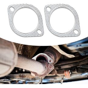 Pack-2 Car Exhaust Pipe Gasket, Waterproof Durable Metal Vehicle Sealing Pad Replacement, Universal Double Hole Automotive Silencer Joint Gasket Accessories for Truck SUV Car (Silver #3In)