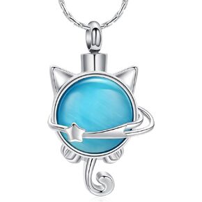 constantlife Cat Moon Urn Necklace for Women Pet Cremation Jewelry for Ashes Stainless Steel Pendant Funeral Keepsake Loved Ones Memorial Gift