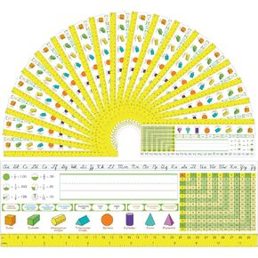 48 Pcs Traditional Manuscript Nameplates -Self Adhesive Multiplication Reference Name Tags -Student Desk Nameplates with Cursive Alphabet, Multiplication Chart, Fractions for 3rd Grade to 5th Grade