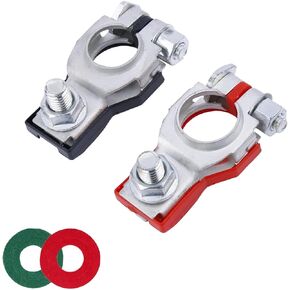 Battery Terminal Connector, Positive and Negative 1 Pair Battery Terminal Adapter Set, Top Post Battery Cable Terminal Connectors with 2 Washers, Fit for SUV Van Motorcycle