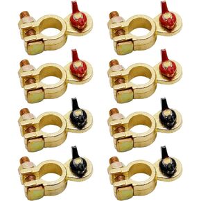 4 Pairs Brass Marine Grade Battery Terminal Top Post, Battery Terminal Connectors, Battery Terminal Clamp Set for Boat Car RV Vehicles, 4 Positive + 4 Negative