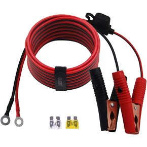 12FT/3.66m 14 AWG Extension Cord Eyelet Terminal with Battery Clamp 12V/ 24V Battery Clip-On For High-power inverter and More (13.1FT LONG)