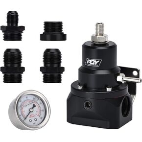 Fuel Pressure Regulator with Gauge AN10 Feed & AN6 Return Line & AN10 End Cap Black