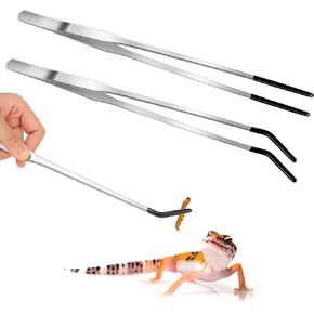 2 Pcs Reptile Feeding Tweezers Rubber Tips Feeding Tongs Bearded Dragon Aquarium Terrarium Feeder Tools Stainless Steel Long Tweezers for Snakes Lizards (10'', 10.5'')