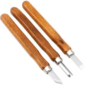 3Pcs Set SK5 Carbon Steel Unxuey Wood Carving Tools Set Handmade Wood Crafts Mini Chisel Steel with Hand Handle for Printmaking, Engraving Seals, Wood, Olive cores, School Teaching, etc