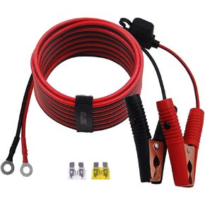 14FT/4.27m 14 AWG Extension Cord Eyelet Terminal with Battery Clamp 12V/ 24V Battery Clip-On For High-power inverter and More (13.1FT LONG)