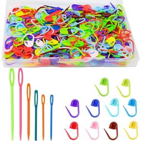 300pcs FIVEIZERO Stitch Markers with 6 pieces of large blunt sewing needles,colorful knitting markers,plastic crochet hook clip,bulk Crochet hook markers for knitting stitch locking clip crochet hooks