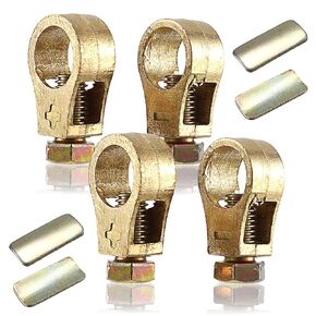 OwnMy 2 Pairs Pure Copper Battery Connection Clips Car Battery Terminal Connectors Clips with Washers, Positive and Negative Battery Cable Terminal Connectors Top Post Battery Terminal Clamps for Cars