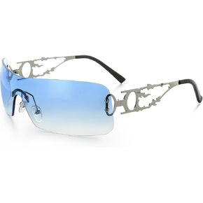 YOGFIT Rimless Y2K Sunglasses for Women Men Fashion Wrap Around Futuristic Cool Sunglasses in Kuwait