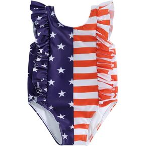 Toddler Girls Swimsuit 4Th of July Summer Beachwear Sleeveless One Piece Swimwear Bathing Suit