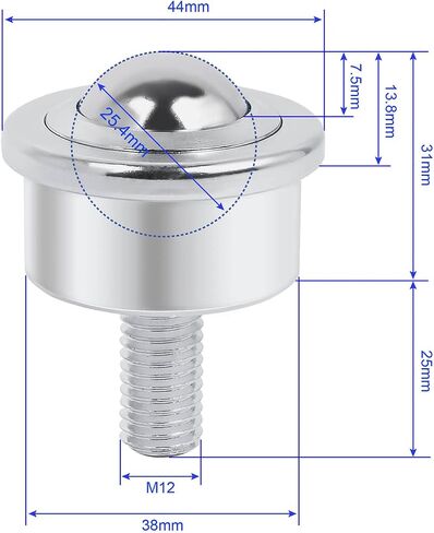 Roller Ball Transfer Bearing Casters - 5/8 Inch Diameter, M8 Ball Transfer Unit for Transmission,Heavy Duty Stud Mounted,Thread Stem,Bearing Steel & Carbon Steel,540 Lbs Total Load Capacity,Set of 6 in Saudi Arabia