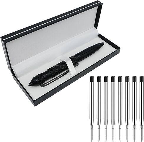 Gift Boxed Tactical Pen, Tungsten Steel Military Tactical Pen, Emergency Self Defense Glass Breaker EDC Tool with 8 Refills (Black) in Saudi Arabia