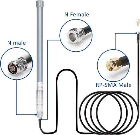 ZDTECH 915MHz LoRa Gateway Antenna Omni Directional Fiberglass هوائي خارجي داخلي LoRawan هوائي مع 20 قدم N أنثى إلى RP-SMA كابل تمديد ذكر لـ RAK HNT Lynx Helium Hotspot Miner in Kuwait