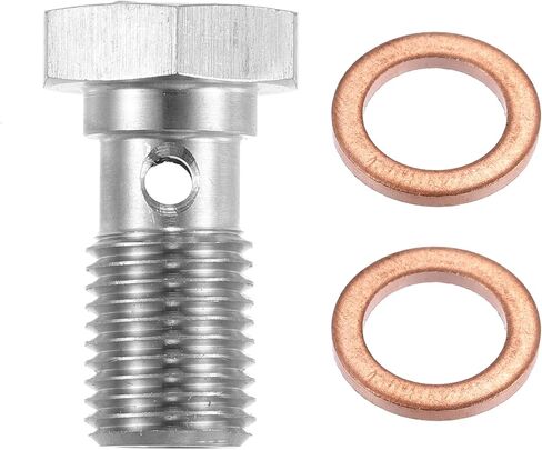 X AUTOHAUX 1pcs Stainless Steel AN3 3/8-24 Thread Turbo Brake Line Banjo Bolt with Copper Washers Single Banjo Bolt 20mm Length in Saudi Arabia