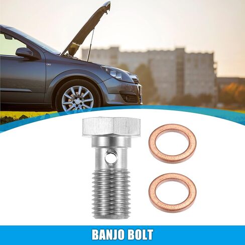 X AUTOHAUX 1pcs Stainless Steel AN3 3/8-24 Thread Turbo Brake Line Banjo Bolt with Copper Washers Single Banjo Bolt 20mm Length in Saudi Arabia