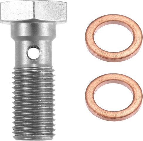 X AUTOHAUX 1pcs Stainless Steel AN3 3/8-24 Thread Turbo Brake Line Banjo Bolt with Copper Washers Single Banjo Bolt 20mm Length in Saudi Arabia