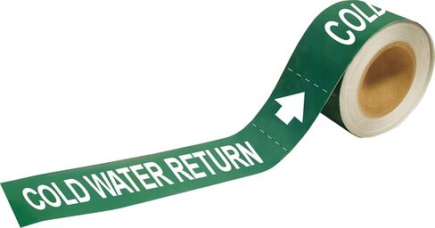 Brady 20413 Economy Pipe Markers-to-Go, B-736, 1" Height X 8" Width, White On Green Self-Sticking - Plastic Film, Legend "Cold Water Return" in Saudi Arabia