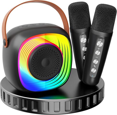 Karaoke Machine for Kids Adults, Portable Bluetooth Speaker with Wireless Microphone and Colorful Lights, Gifts for Girls Boys Birthday/Home Party(Black) in Saudi Arabia