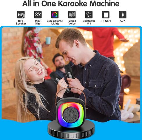 Karaoke Machine for Kids Adults, Portable Bluetooth Speaker with Wireless Microphone and Colorful Lights, Gifts for Girls Boys Birthday/Home Party(Black) in Saudi Arabia