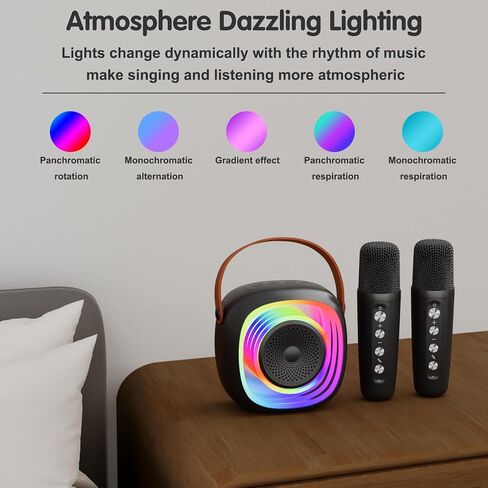 Karaoke Machine for Kids Adults, Portable Bluetooth Speaker with Wireless Microphone and Colorful Lights, Gifts for Girls Boys Birthday/Home Party(Black) in Saudi Arabia