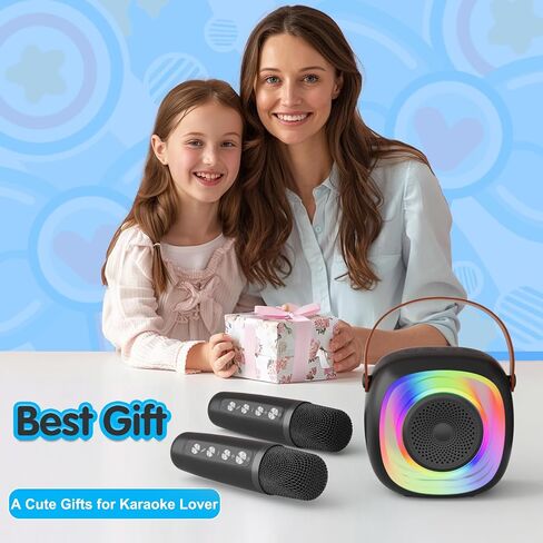 Karaoke Machine for Kids Adults, Portable Bluetooth Speaker with Wireless Microphone and Colorful Lights, Gifts for Girls Boys Birthday/Home Party(Black) in Saudi Arabia