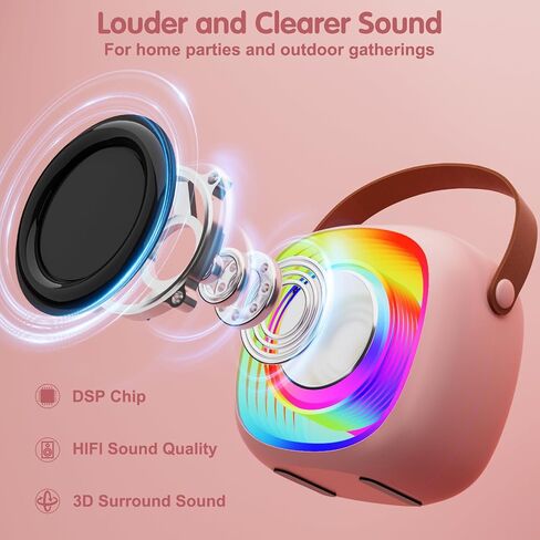Karaoke Machine for Kids Adults, Portable Bluetooth Speaker with Wireless Microphone and Colorful Lights, Gifts for Girls Boys Birthday/Home Party(Black) in Saudi Arabia