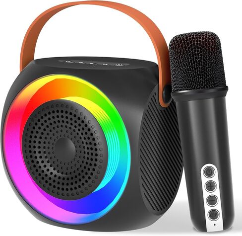 Karaoke Machine for Kids Adults, Portable Bluetooth Speaker with Wireless Microphone and Colorful Lights, Gifts for Girls Boys Birthday/Home Party(Black) in Saudi Arabia