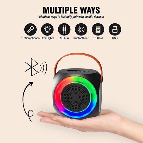 Karaoke Machine for Kids Adults, Portable Bluetooth Speaker with Wireless Microphone and Colorful Lights, Gifts for Girls Boys Birthday/Home Party(Black) in Saudi Arabia