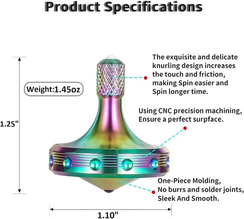 Precision Metal Spinning Top, High Performance Stainless Steel Spinning Tops Stress Relief Toys for Adults, Perfect Balance Spin Long Time for 5-10 Minutes (3PCS Black+Silver+Colorful) in Kuwait