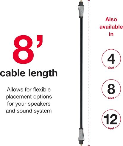 Rocketfish Toslink Optical Audio Cable - Fiber Optic Audio Cable for Home Theater & Sound System - Durable Cable Cord for Quality Audio - Black Optical Cable for TV & Soundbar - 4' in Saudi Arabia