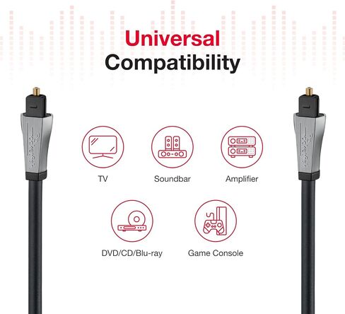 Rocketfish Toslink Optical Audio Cable - Fiber Optic Audio Cable for Home Theater & Sound System - Durable Cable Cord for Quality Audio - Black Optical Cable for TV & Soundbar - 4' in Saudi Arabia
